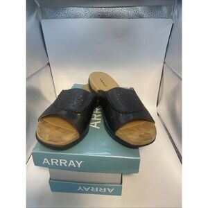 Array Sandals Women's 10.5 Black Leather Sand‎ Dollar Cutout Pattern